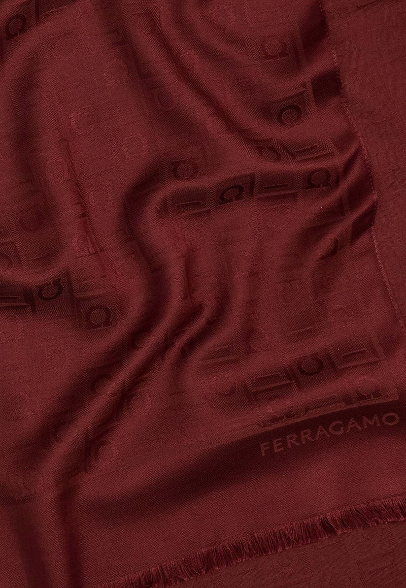 Salvatore Ferragamo Logo-Jacquard Silk and Wool Scarf Bordeaux 320941 ST MONOGRAMJ 779184 BORDEAUX