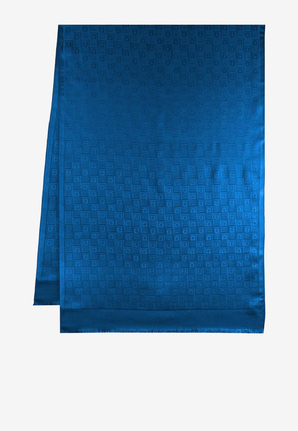 Salvatore Ferragamo Logo-Jacquard Silk and Wool Scarf Teal 320941 ST MONOGRAMJ 779185 TEAL