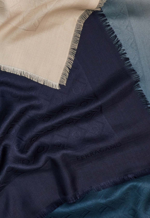 Salvatore Ferragamo Monogram Silk and Wool Shawl Blue 320960 SL MONODEGRA 779308 TEAL BLUE/MASCARPO