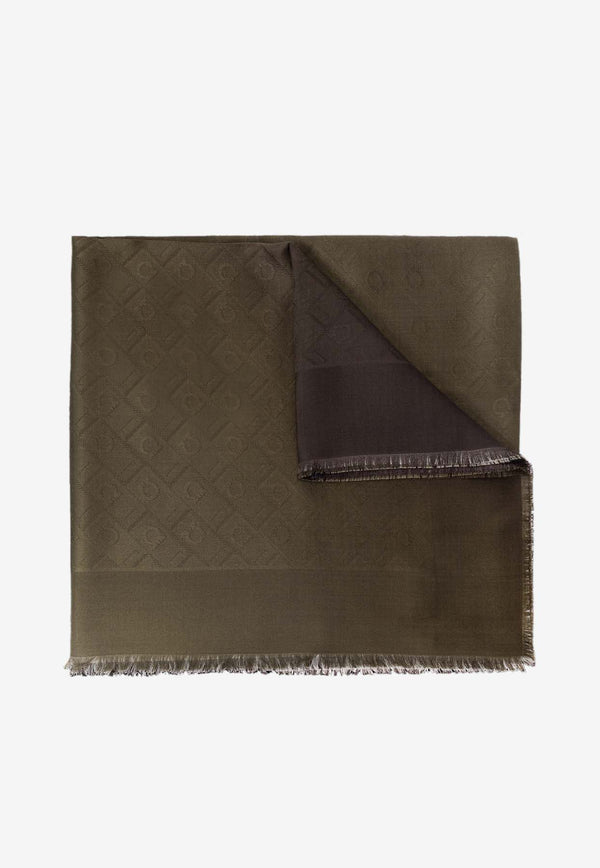 Salvatore Ferragamo Monogram Silk and Wool Shawl Olive 320960 SL MONODEGRA 779309 EXPRESSO/OLIVE