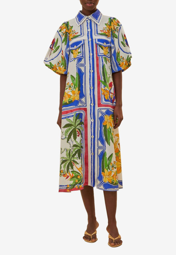 Farm Rio Tropical Destination Midi Shirt Dress Multicolor 321375MULTICOLOUR