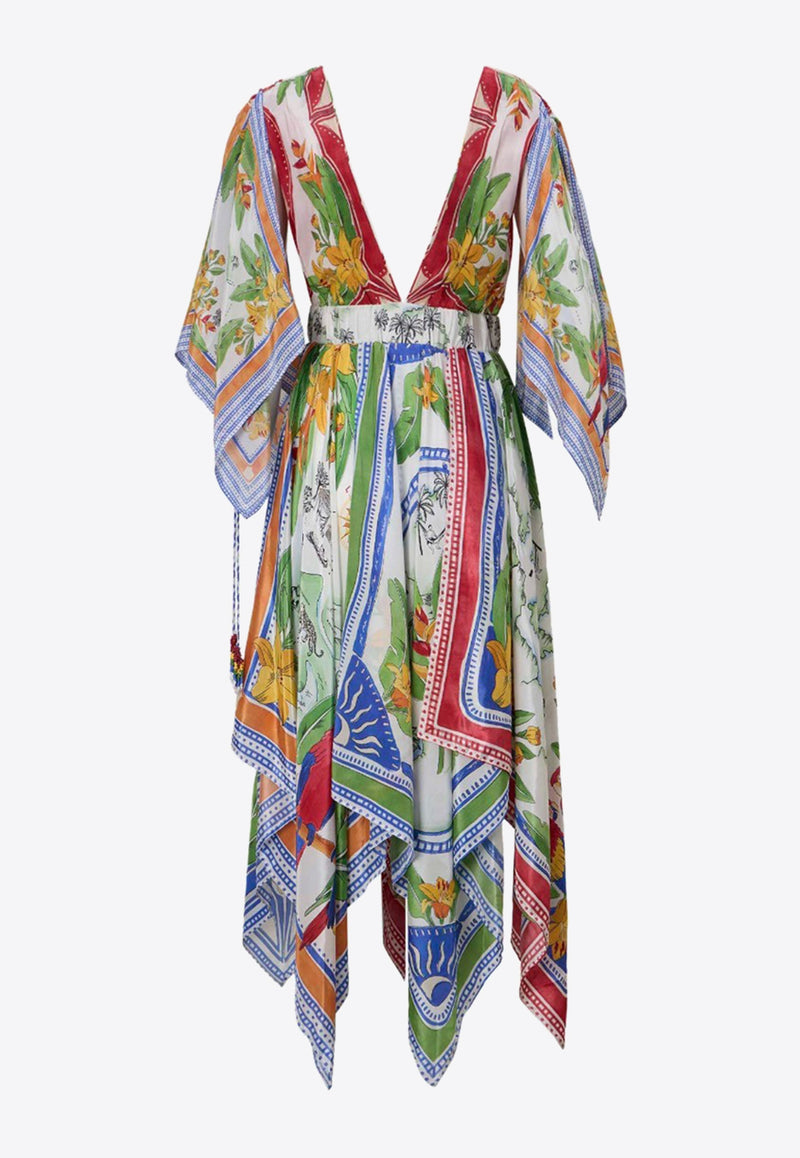 Farm Rio Tropical Destination V-neck Midi Dress 321424MULTICOLOUR