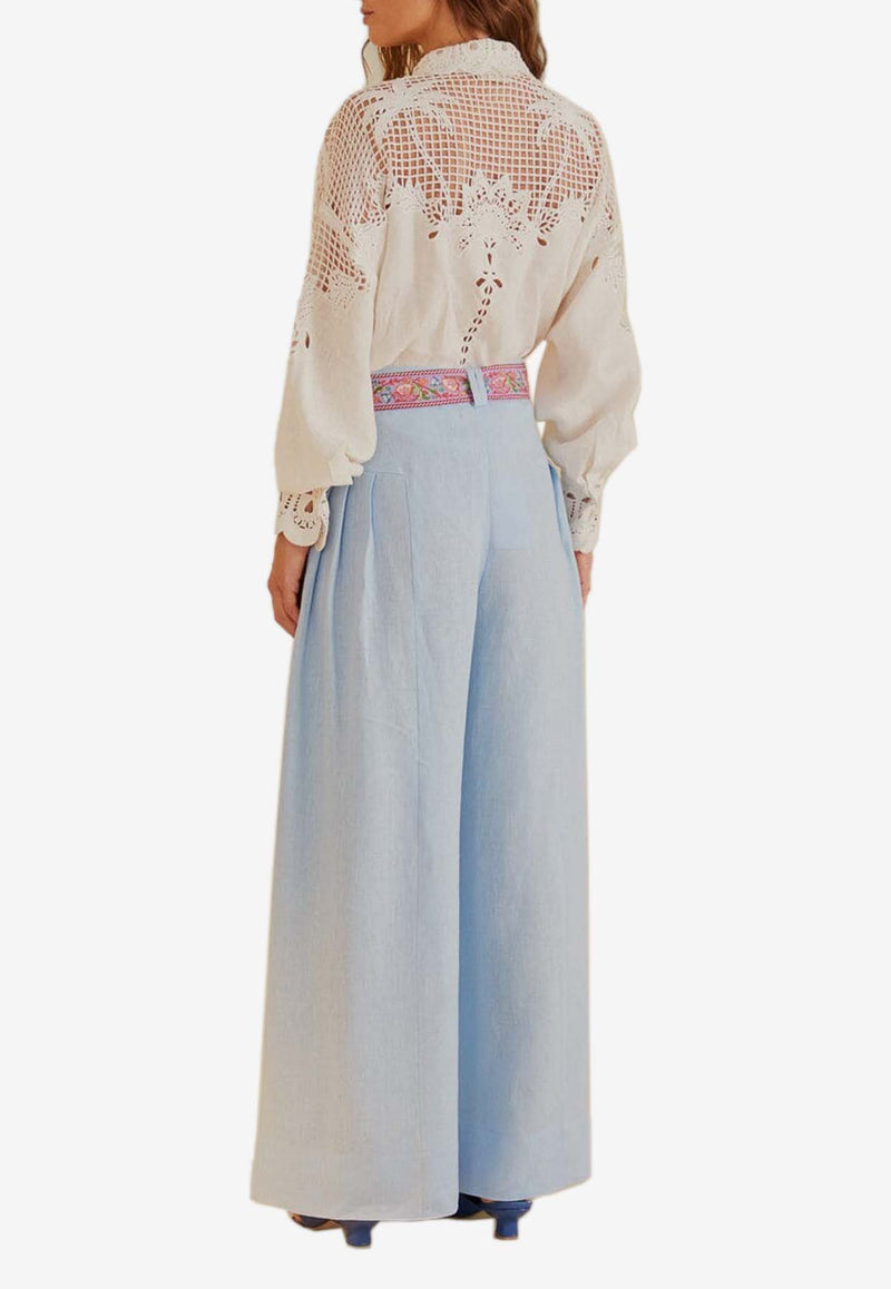 Farm Rio Wide-Leg Linen Pants Light Blue 321611BLUE