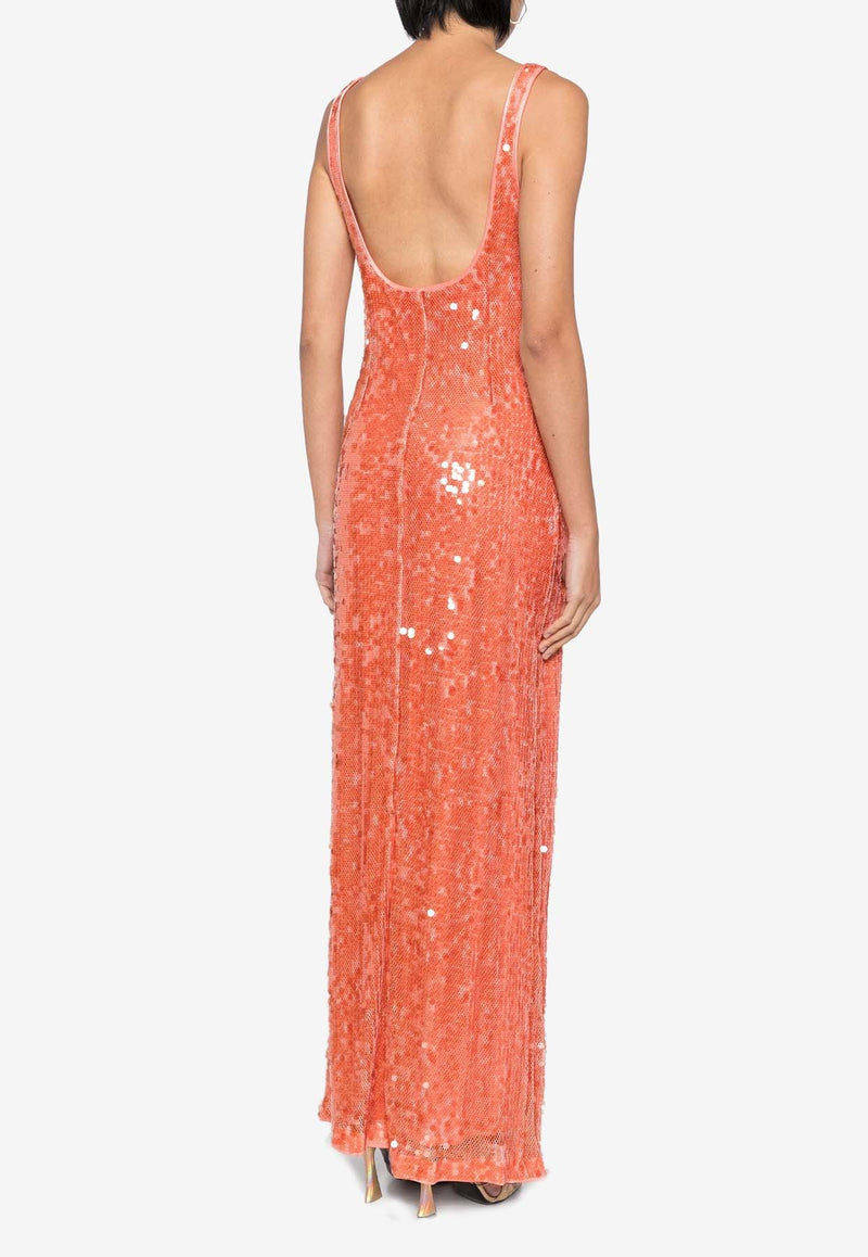 Simkhai Bex Sequined Maxi Dress Coral 324-1192-SQORANGE