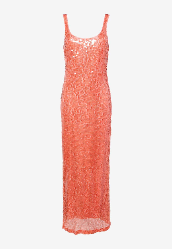 Simkhai Bex Sequined Maxi Dress Coral 324-1192-SQORANGE