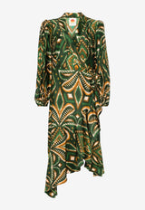 Farm Rio Pineapple Ikat Long-Sleeved Midi Dress Multicolor 329621GREEN MULTI