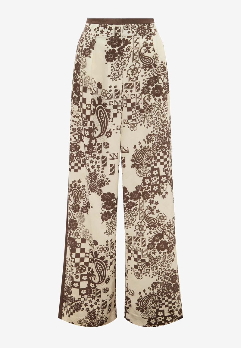 ALÉMAIS Vinnie Wide Leg Printed Pants Brown 3352PBROWN