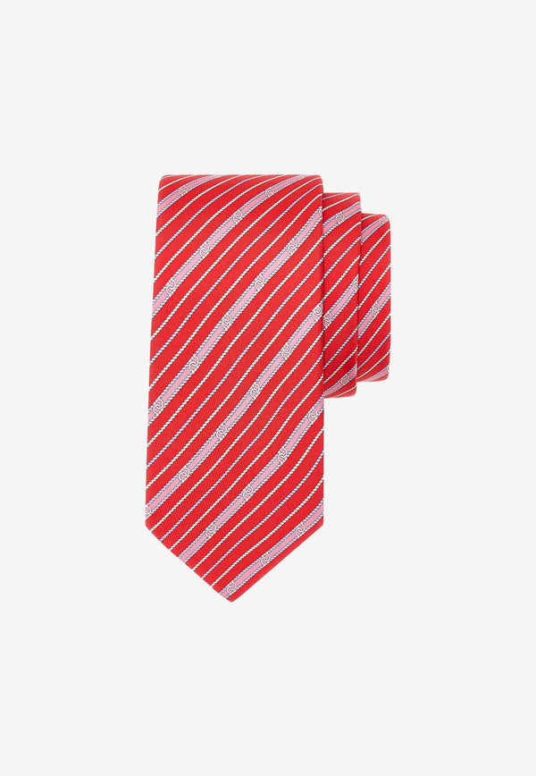 Salvatore Ferragamo Striped Gancini Silk Tie Red 350946 4 TRECCIA 768516 F ROSSO