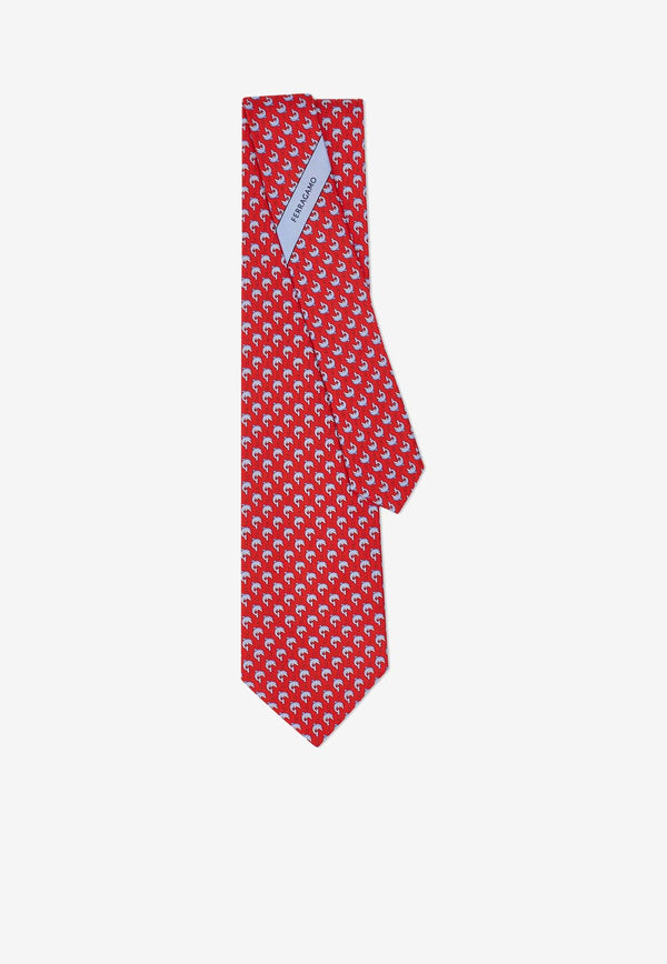 Salvatore Ferragamo All-Over Dolphin Print Silk Tie Red 350978 4 VALTER 773924 F ROSSO