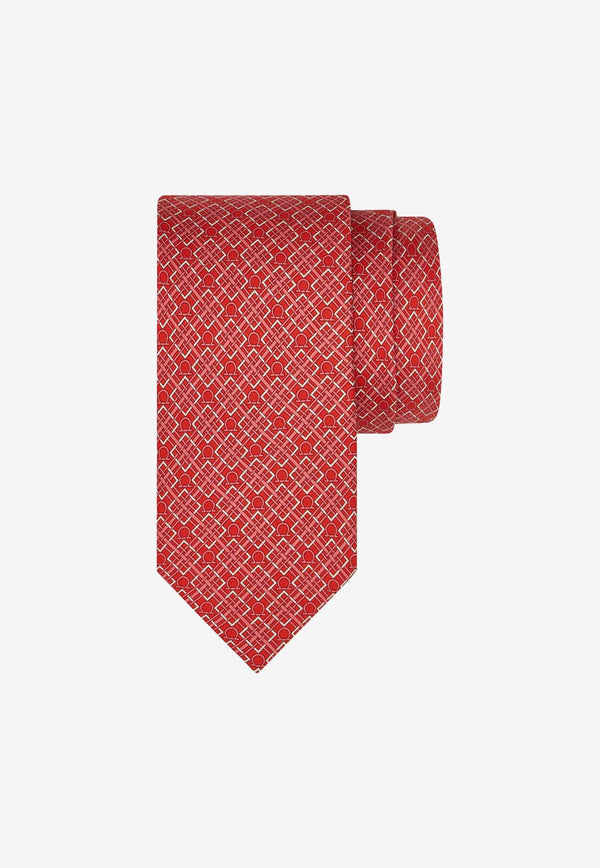 Salvatore Ferragamo Gancini Check Print Silk Tie Red 350996 4 VERA 774213 F ROSSO/ROSA