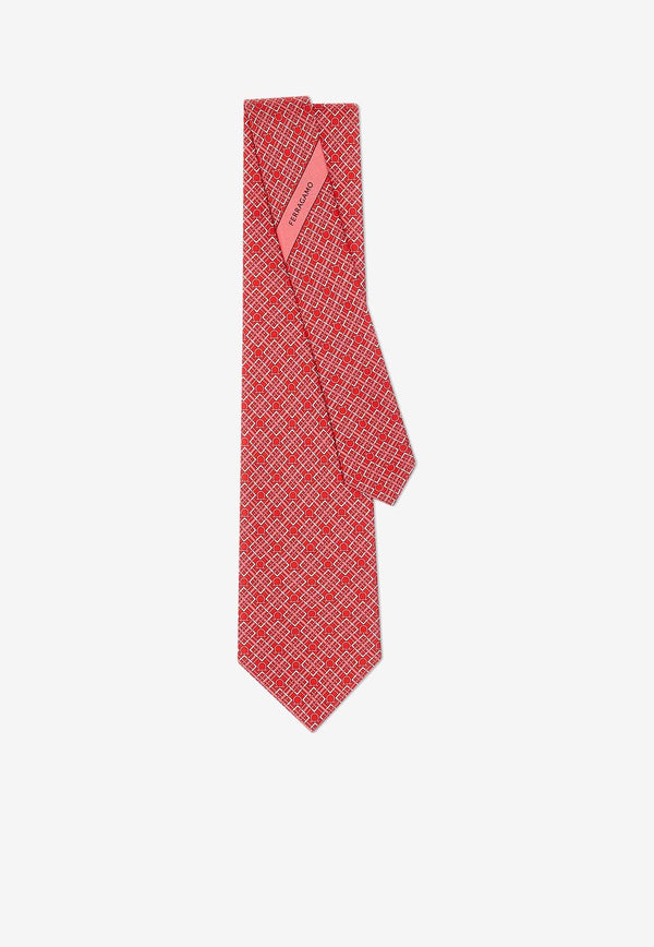 Salvatore Ferragamo Gancini Check Print Silk Tie Red 350996 4 VERA 774213 F ROSSO/ROSA