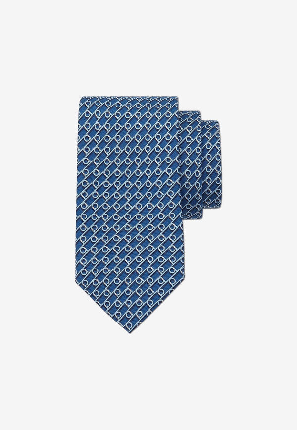 Salvatore Ferragamo Gancini Print Silk Tie Blue 350999 4 VOLT 774308 F MARINE