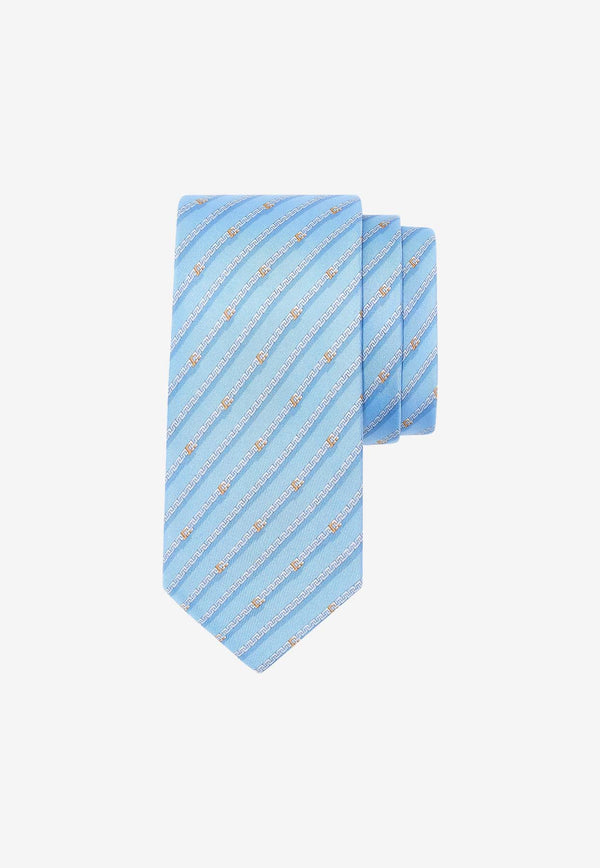 Salvatore Ferragamo Gancini Print Striped Silk Tie Light Blue 351000 4 VENERE 774350 F AZZURRO