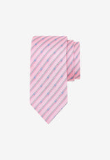 Salvatore Ferragamo Gancini Print Striped Silk Tie Pink 351000 4 VENERE 774352 F ROSA