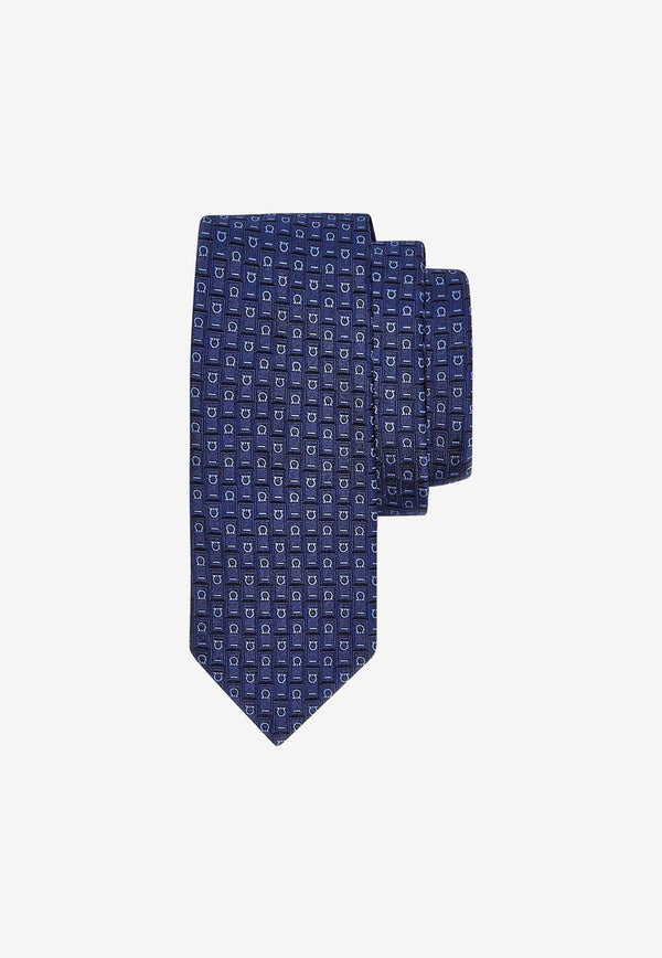 Salvatore Ferragamo Monogram Jacquard Silk Tie Blue 351184 4 NEW MONO 776594 F BLU