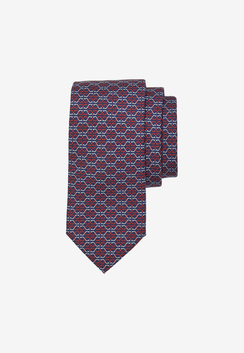 Salvatore Ferragamo Two-Tone Gancini Print Silk Tie Blue 351204 4 ZELIG 778439 F NAVY/ROSSO