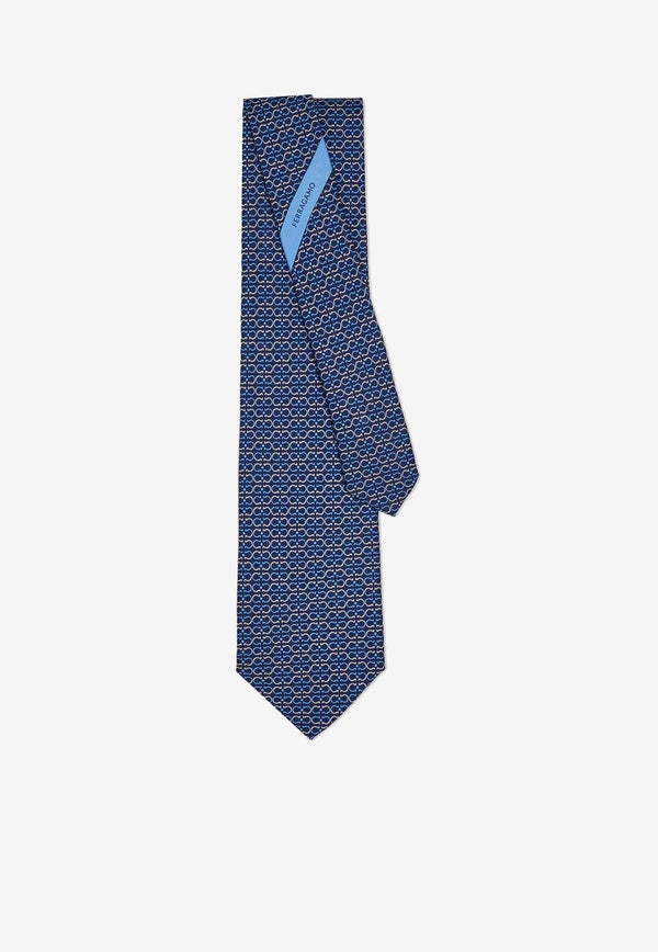 Salvatore Ferragamo Two-Tone Gancini Print Silk Tie Blue 351204 4 ZELIG 778440 F BLU MARINE