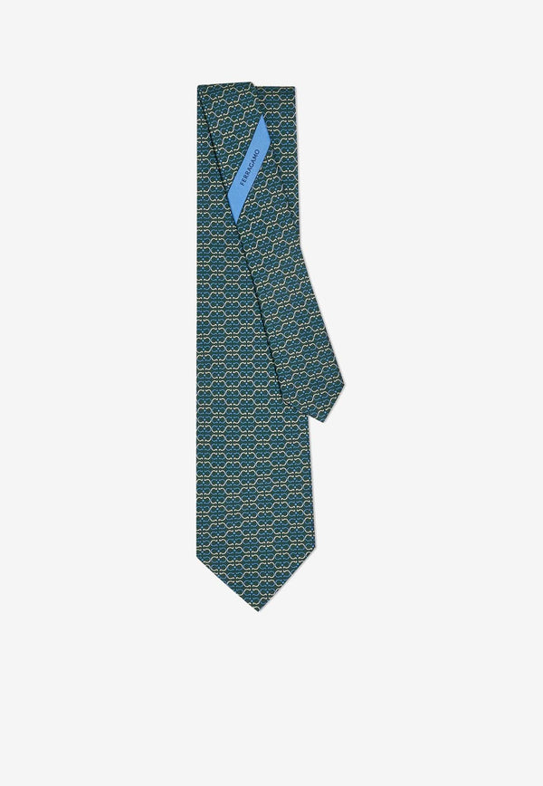 Salvatore Ferragamo Two-Tone Gancini Print Silk Tie Green 351204 4 ZELIG 778445 F VERDE