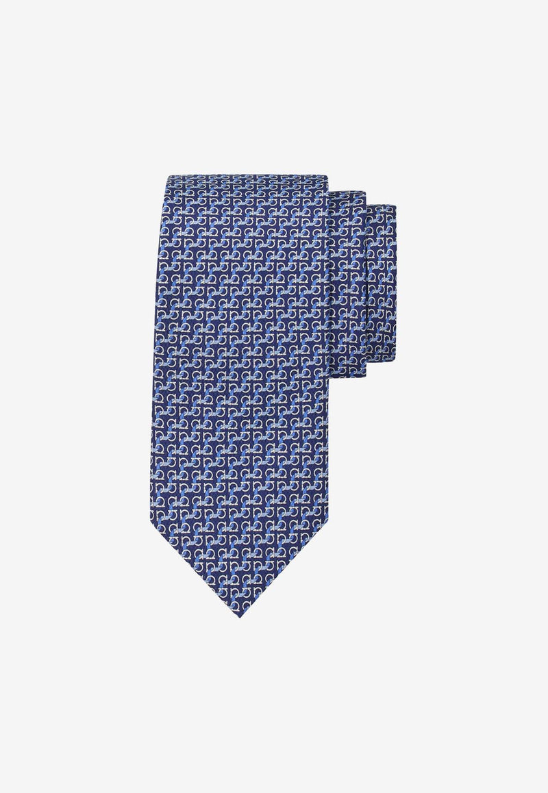 Salvatore Ferragamo Gancini String Print Silk Tie Blue 351205 4 ZAR 778460 F NAVY