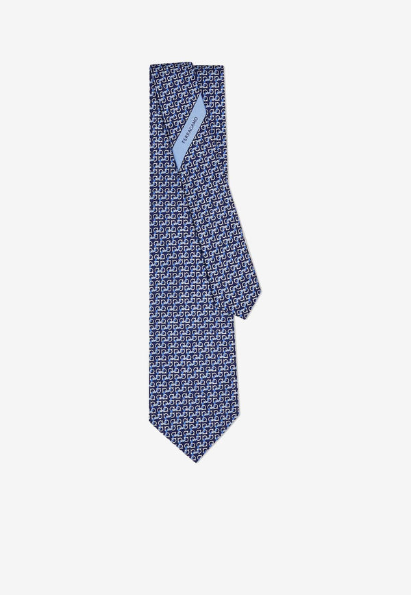 Salvatore Ferragamo Gancini String Print Silk Tie Blue 351205 4 ZAR 778460 F NAVY