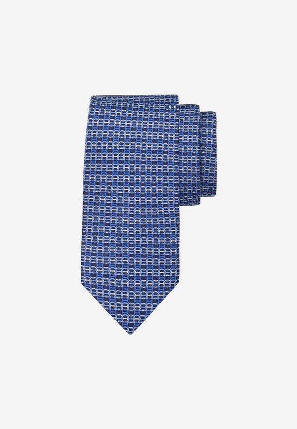 Salvatore Ferragamo All-Over Gancini Print Silk Tie Blue 351206 4 ZILLA 778538 F NAVY