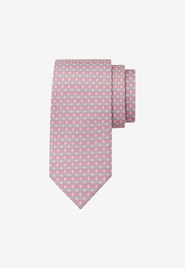 Salvatore Ferragamo All-Over Gancini Print Silk Tie Pink 351206 4 ZILLA 778544 F ROSA