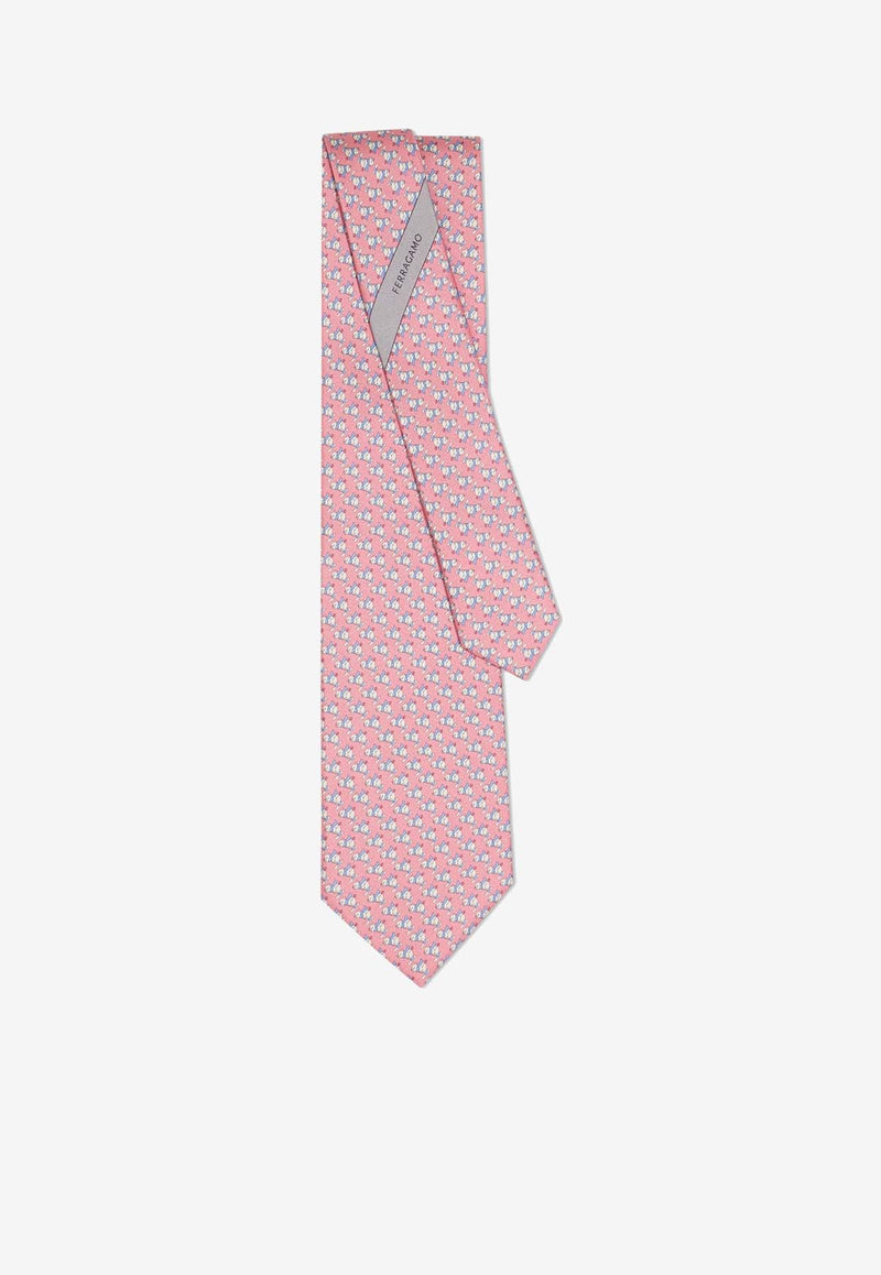 Salvatore Ferragamo Skiing Bear Print Silk Tie Pink 351215 4 ZENO 778559 F ROSA