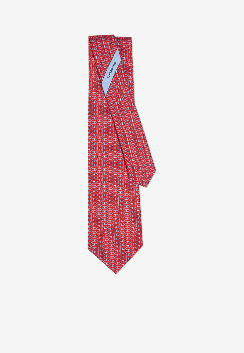 Salvatore Ferragamo Interlinked Gancini Print Silk Tie Red 351217 4 ZOE 778570 F ROSSO