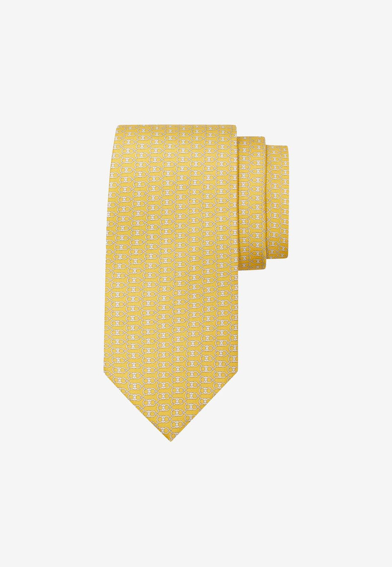 Salvatore Ferragamo Interlinked Gancini Print Silk Tie Yellow 351217 4 ZOE 778574 F GIALLO