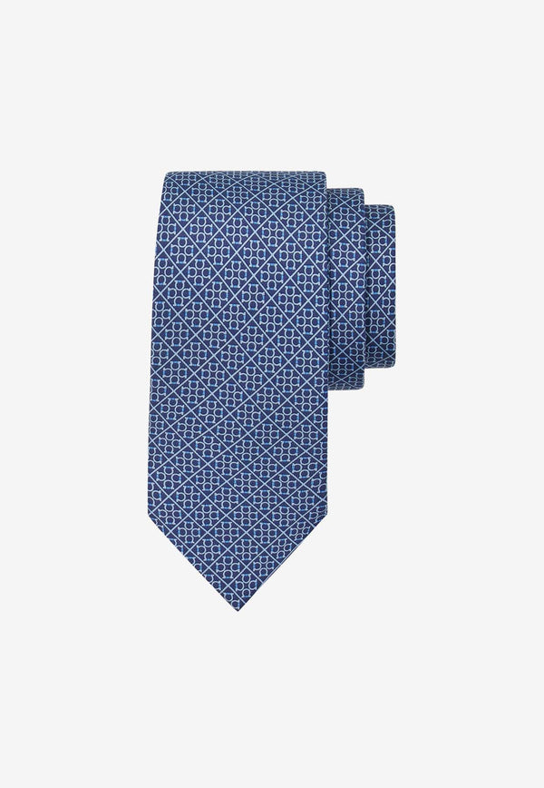 Salvatore Ferragamo Square Gancini Print Silk Tie Blue 351218 4 ZELDA 778576 F BLU MARINE