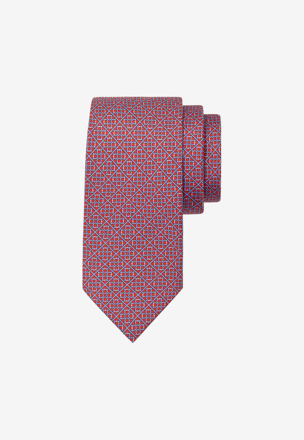 Salvatore Ferragamo Square Gancini Print Silk Tie Red 351218 4 ZELDA 778578 F ROSSO