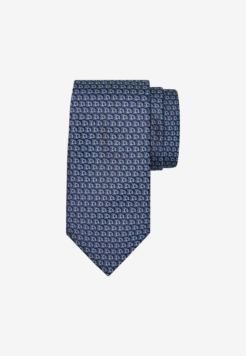 Salvatore Ferragamo Iconic Gancini Jacquard Silk Tie Blue 351225 4 ZANE7J 778645 F BLU MARINE