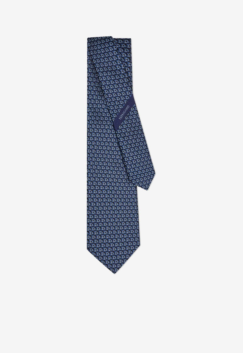 Salvatore Ferragamo Iconic Gancini Jacquard Silk Tie Blue 351225 4 ZANE7J 778645 F BLU MARINE