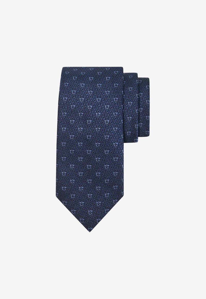 Salvatore Ferragamo Gancini Jacquard Silk Tie Blue 351227 4 ZOAGLI7J 778688 F NAVY/AZZURRO