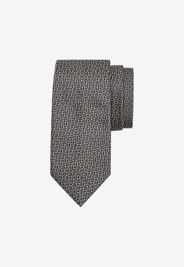 Salvatore Ferragamo Diagonal Gancini Jacquard Silk Tie Gray 351228 4 ZELBIO7J 778699 F GRIGIO/NERO