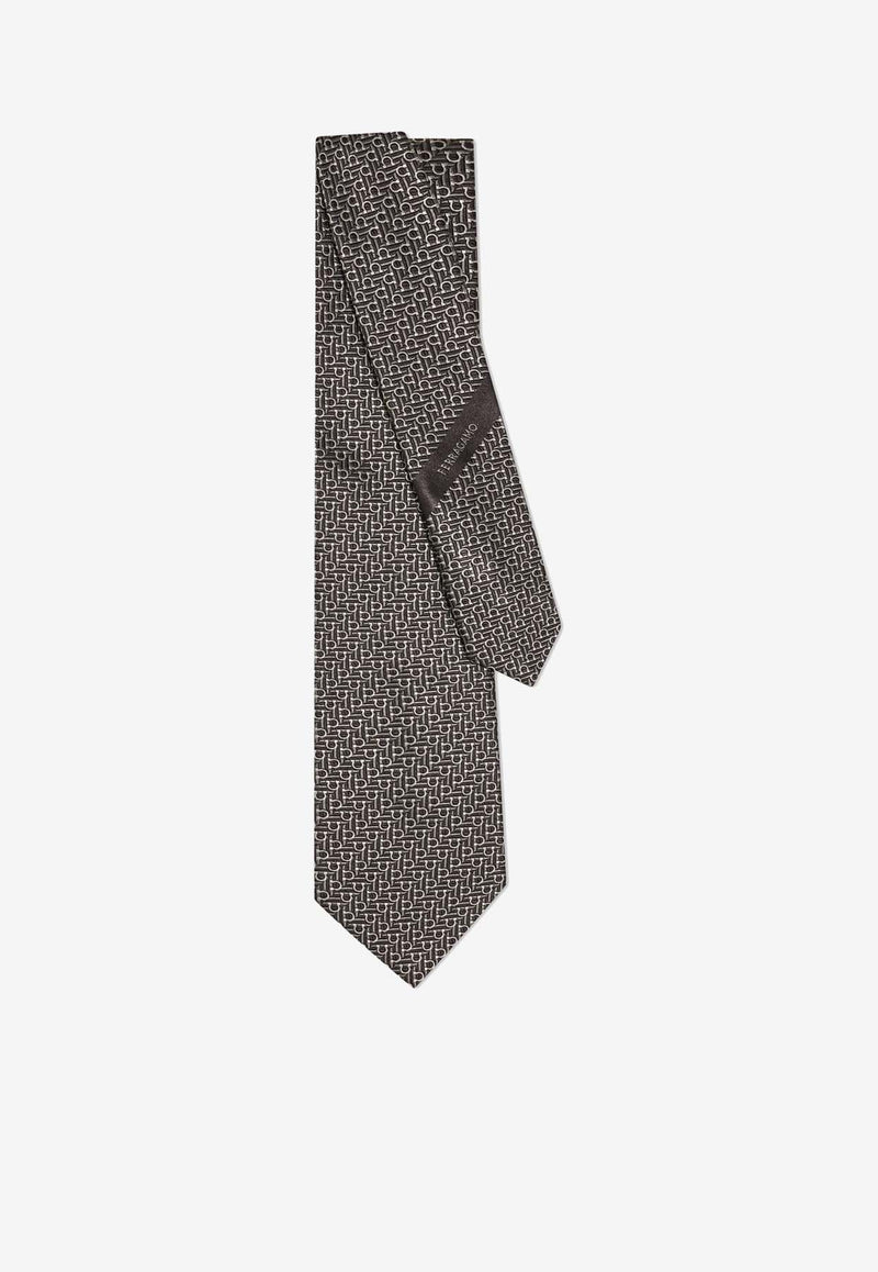 Salvatore Ferragamo Diagonal Gancini Jacquard Silk Tie Gray 351228 4 ZELBIO7J 778699 F GRIGIO/NERO