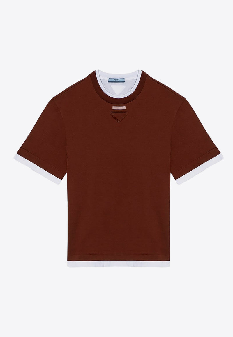 Prada Logo Patch Crewneck T-shirt  Brown 3547BOOO15ZG/P_PRADA-F0005