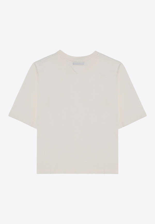 Prada Logo Print Crewneck T-shirt Ivory 3549BOOO15S8/P_PRADA-F0XPE