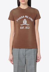 Prada Printed Washed Jersey T-shirt Brown 3557BOOO16XR/Q_PRADA-F0005