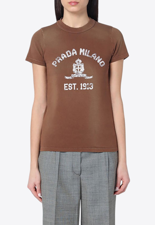 Prada Printed Washed Jersey T-shirt Brown 3557BOOO16XR/Q_PRADA-F0005