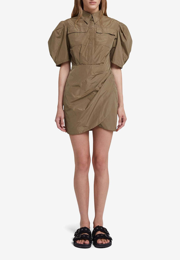 MSGM Taffetà Draped Mini Dress Khaki 3641MDA64247109KHAKI