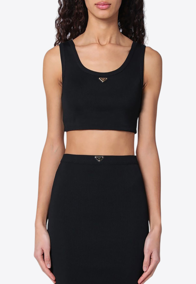 Prada Triangle Logo Ribbed Jersey Crop Top Black 39576OOO16S9/Q_PRADA-F0002