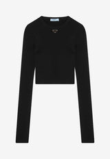 Prada Triangle Logo Cropped T-shirt Black 39593OOO16S9/Q_PRADA-F0002