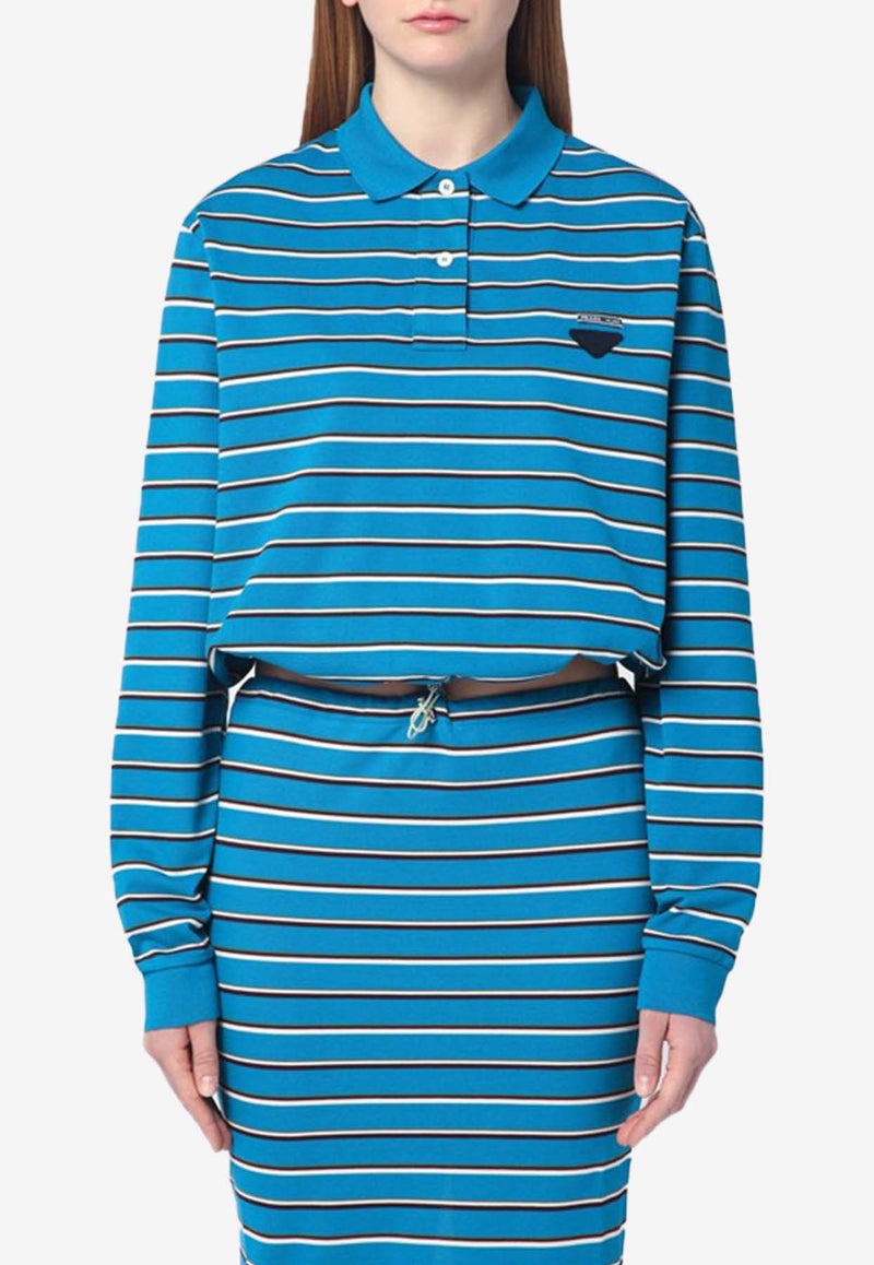 Prada Triangle Logo Striped Polo T-shirt Teal 39608OOO16WD/Q_PRADA-F031I