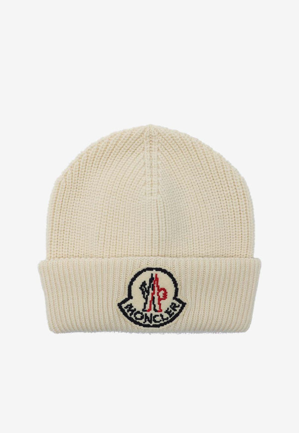 Moncler Logo Patch Wool Beanie White 3B000-19M1282/P_MONCL-034