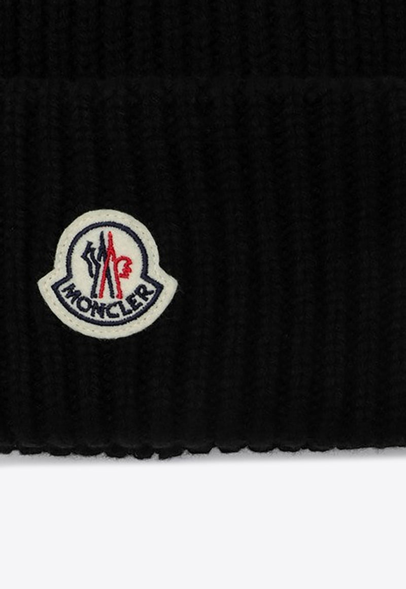 Moncler Logo Patch Rib Knit Beanie Black 3B000-66M1127/P_MONCL-999