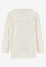 Valentino VGold Knitted Cashmere Sweater with Hood Ivory 3B3KC47W82W A03