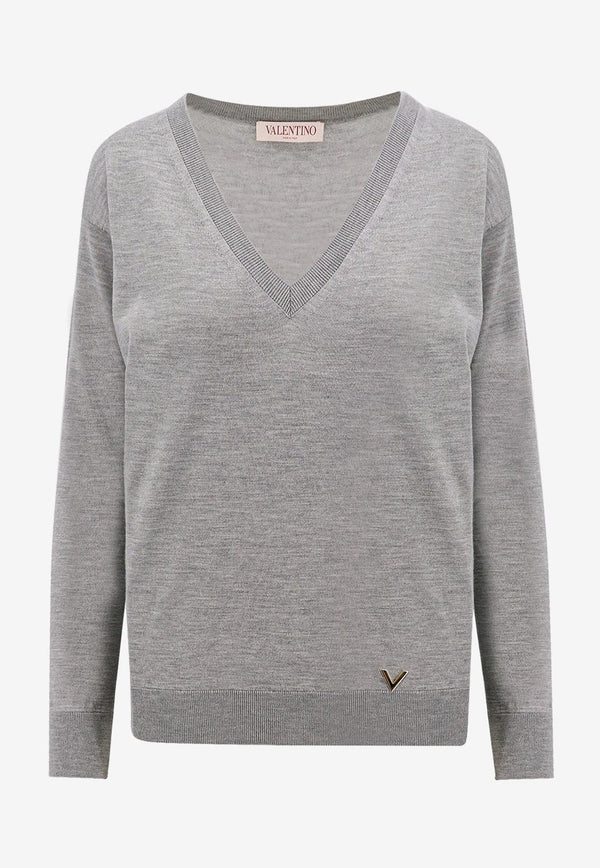 Valentino V-neck Cashmere Sweater Gray 3B3KC48D830 080