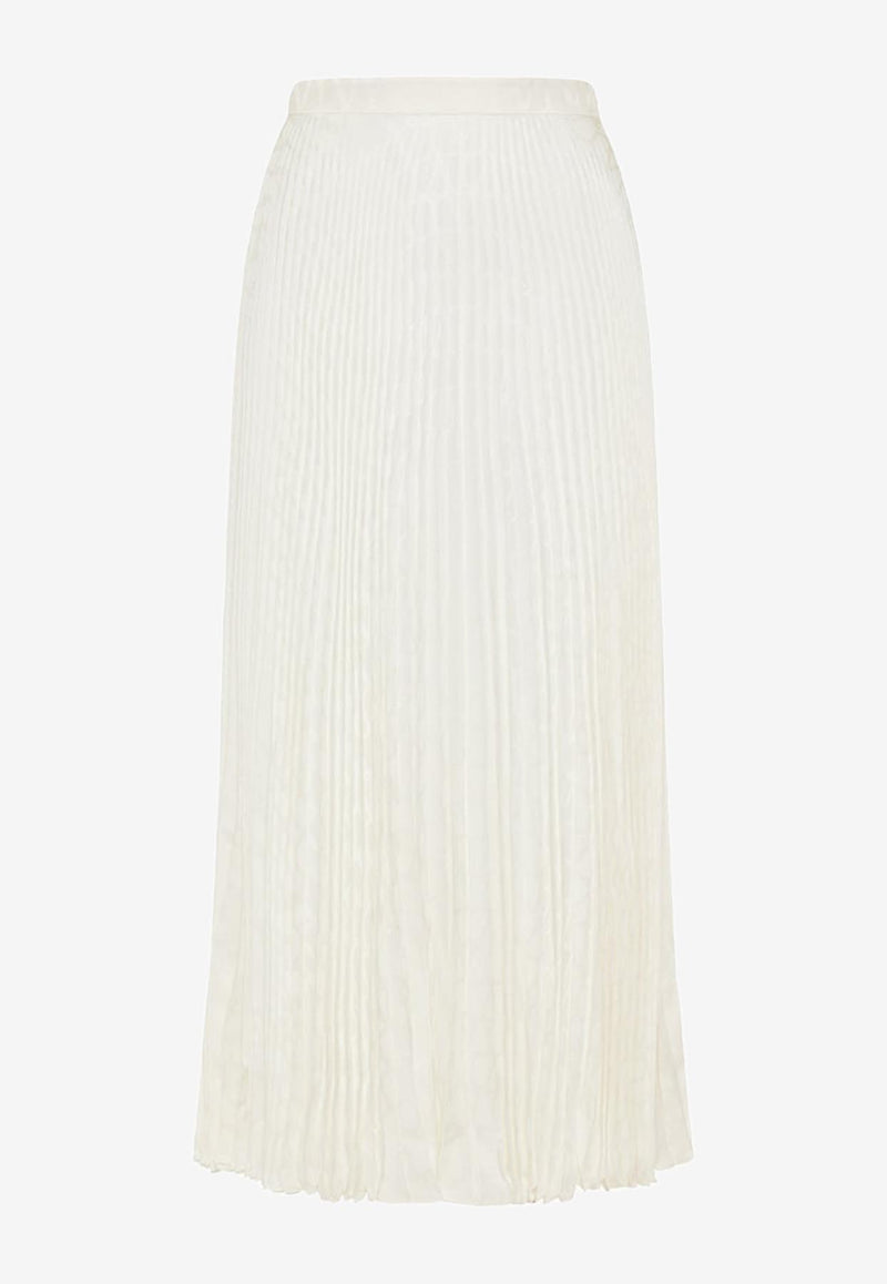 Valentino Iconographe Jacquard Pleated Midi Skirt Ivory 3B3RAA907TK A03