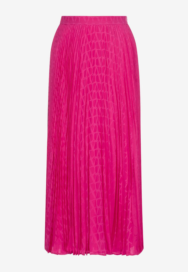 Valentino Iconographe Jacquard Pleated Midi Skirt Fuchsia 3B3RAA907TK UWT